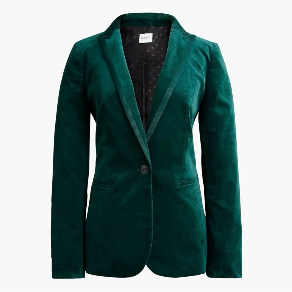 Nwt J.Crew Factory Green Velvet One Button Blazer